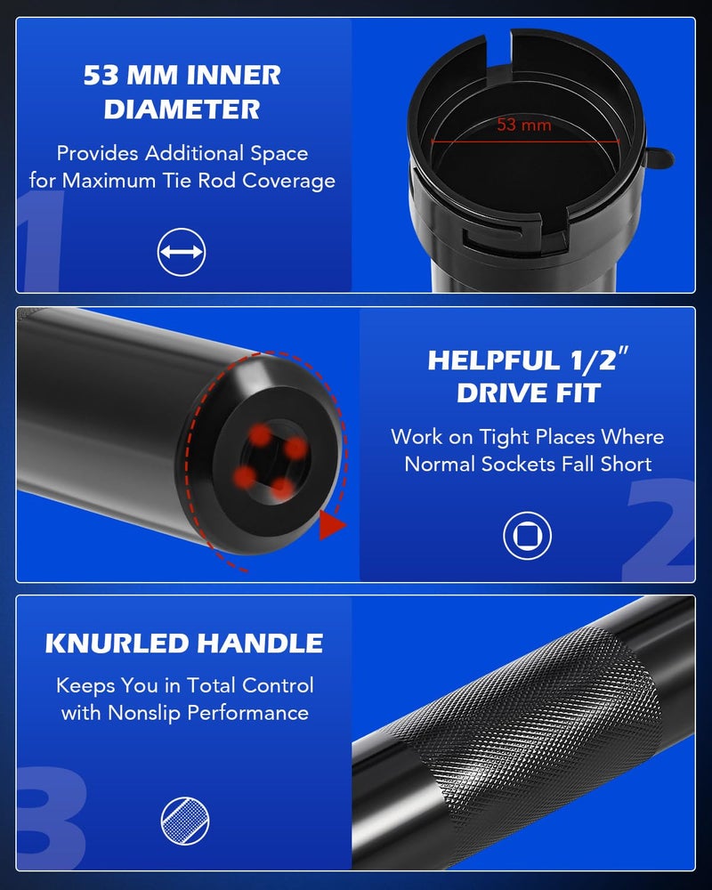 Orion Motor Tech Inner Tie Rod Removal Tool Kit, Inner Tie Rod Tool for Tie Rod Removal and Installation, Master Inner Tie Rod Tool Set with 12 Crowfoot Adapters 1/2 Inch Drive Tube and Tool Case (BK) - Image 4